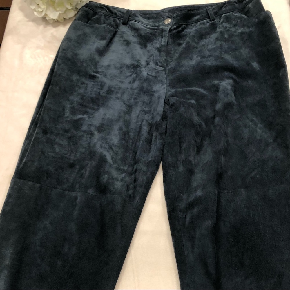 Worth New York Gray/Blue 100% Genuine Leather Suede Pants, Size 16